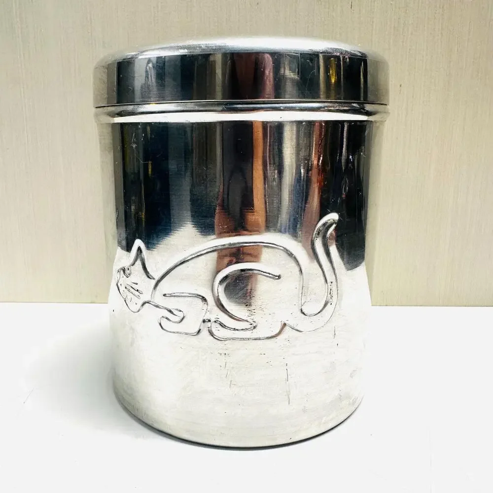 Vintage IKEA Embossed Cat Kitten Feline Kitty Aluminum Canister